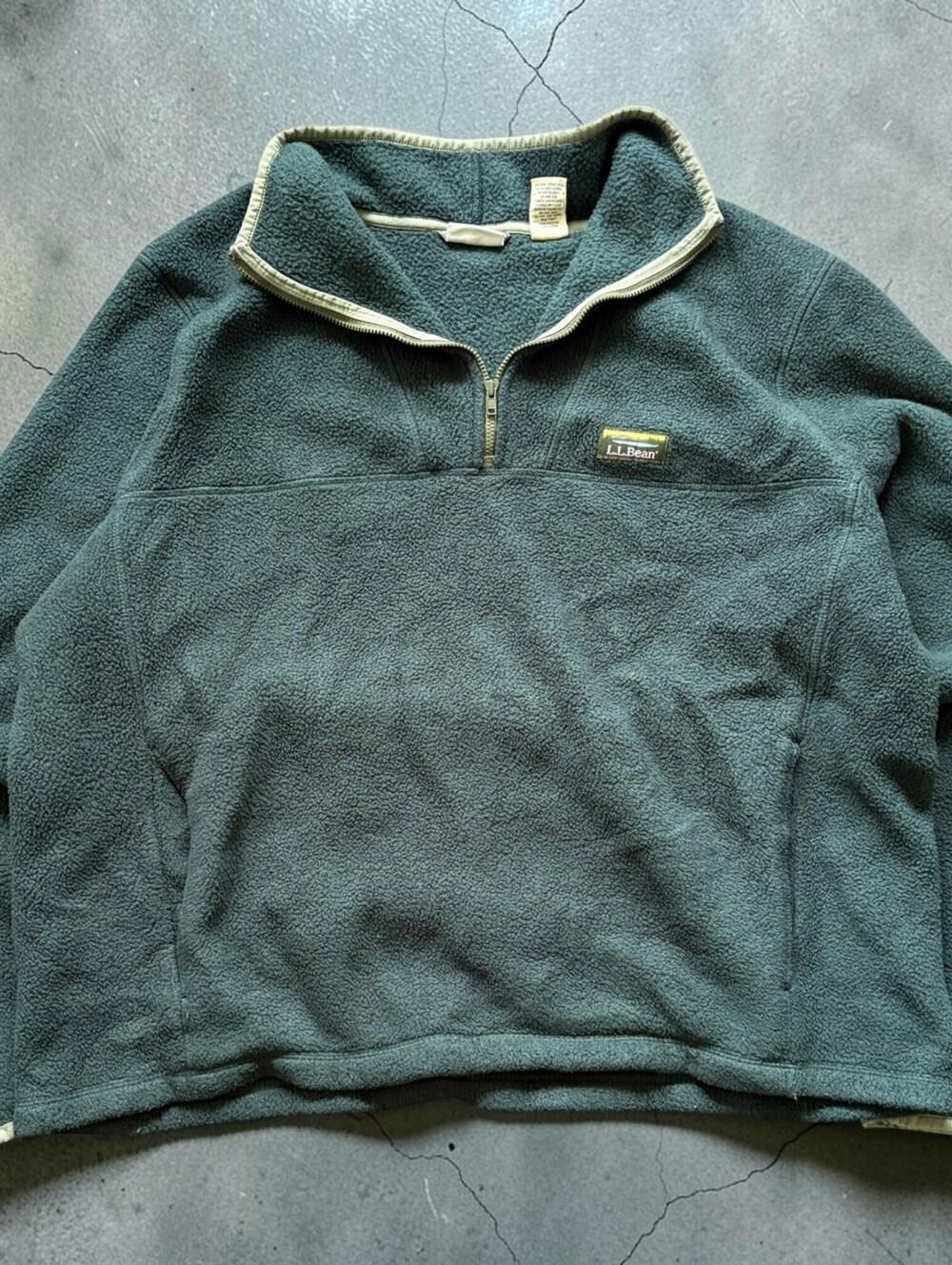 Vintage L.L.Bean 1/4 Qauter Zip Pullover Green Fleece Size Mens XL Earth Tone